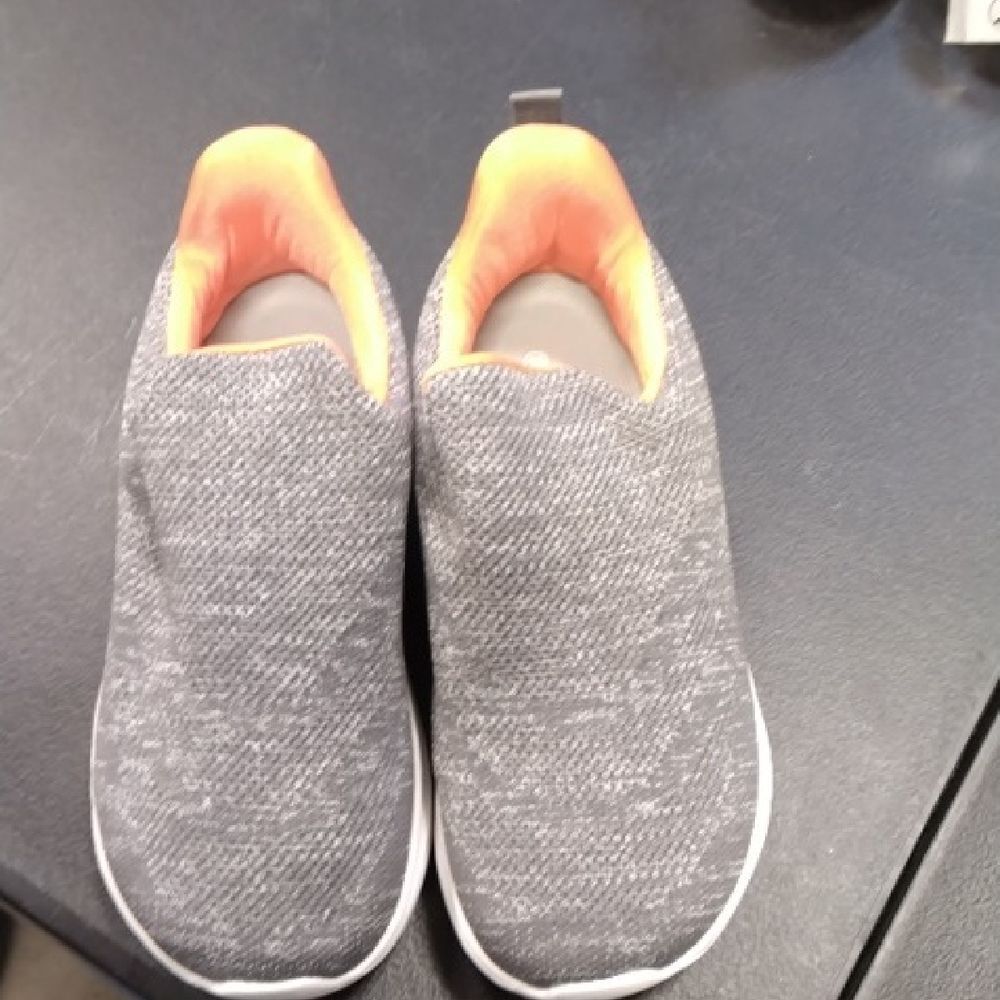 Gray Slip-On Sneakers with Orange Lining